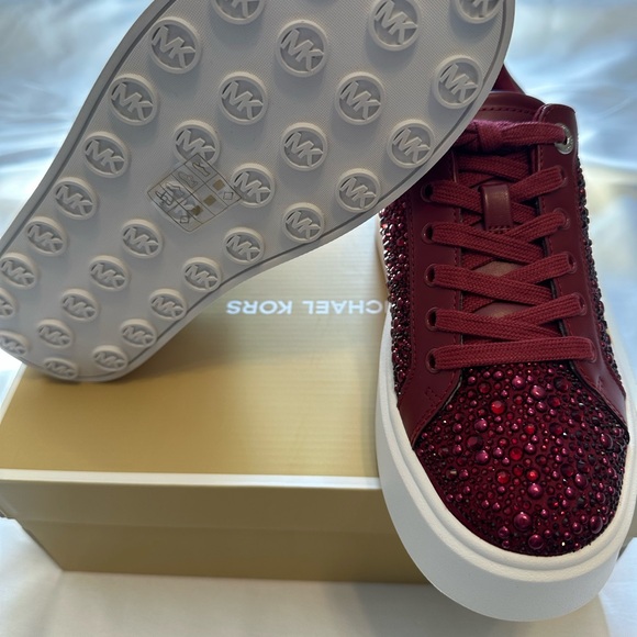 Michael Kors Deep Red Studded Sneakers - Picture 9 of 13
